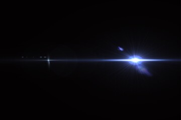 UCinematic Blue Lens Flare Light Overlay​, Optical Blue Flare Effect Realistic​, Blue Flare Light Overlay on Dark Background