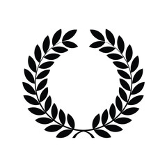 Black silhouette laurel wreath on white background