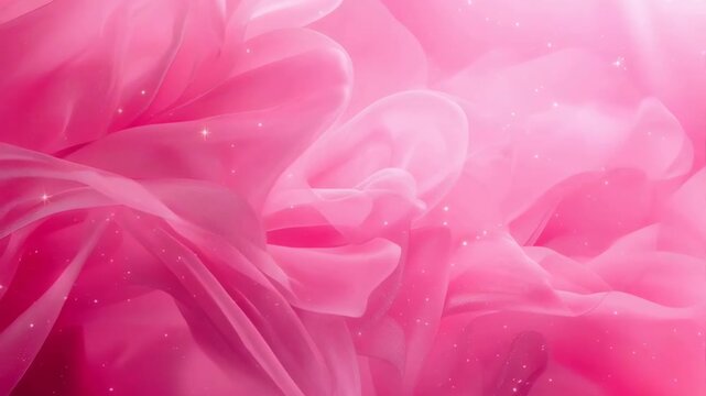 Vibrant Pink Silk Fabric Swirling With Sparkling Glitter Particles Gently Illuminated By Soft Light Creating An Abstract Dreamy Atmosphere