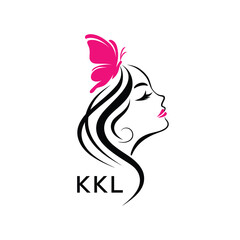 KKL Elegant Beauty Woman Logo. KKL with Butterfly Feminine Salon & Spa Branding. KKL Luxury Beauty Icon Design.
