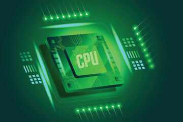 CPU with Light Glowing Neon Frame on Circuit Board - Technology Semiconductor on Blue Background, Empty AI Chip, Digital Tech Background, Big Data and Artificial Intelligence Concept Power