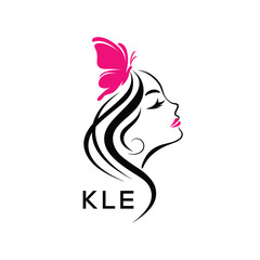 KLE Elegant Beauty Woman Logo. KLE with Butterfly Feminine Salon & Spa Branding. KLE Luxury Beauty Icon Design.
