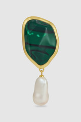 Elegant gold framed malachite and pearl pendant fashion jewelry