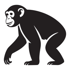 Chimpanzee ,silhouette, black vector icon style, simple shape, clean