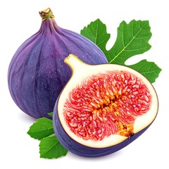 Ripe Figs - A Close-Up of Fresh Fruit and Green Leaves.
