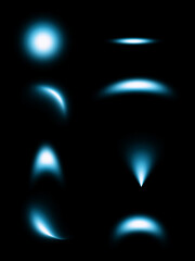 A set of light lens flares on a transparent background. Suitable for lens flares, glow effects and magical overlays.