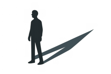 Man shadow standing with a long shadow on transparent background, symbolizing anonymity, individuality, and inner thoughts