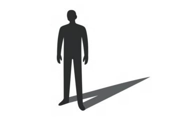 Shadow figure standing, representing loneliness, anonymity, and isolation. Transparent background for versatile use