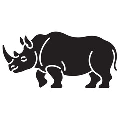 Rhinoceros silhouette, black vector icon style, simple shape, clean.