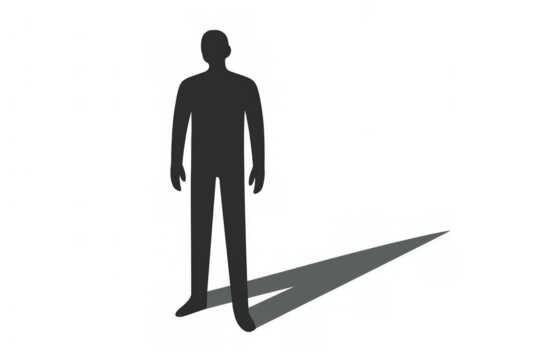 Shadow figure standing, representing loneliness, anonymity, and isolation. Transparent background for versatile use