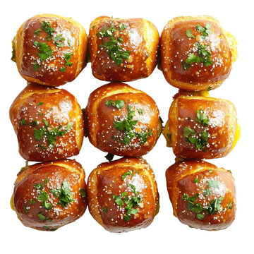 Freshly Baked Soft Pretzel Bites Topped with Herbs, Perfect for Snacking or Parties on transparent background