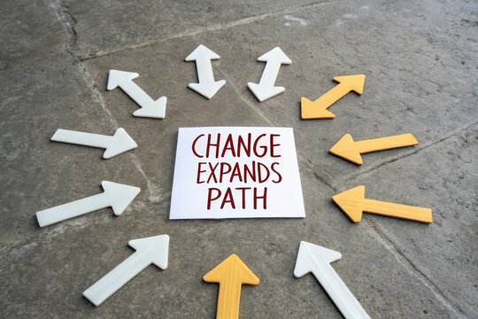 White card with change expands path text surrounded by outward arrows