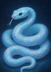 Fototapeta premium Iridescent snake in darkness