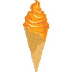 Pixel Art Orange Ice Cream Cone with Caramel Drizzle and Waffle Cone
