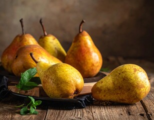 Ripe Pears on Wooden Table - A Still Life Composition.