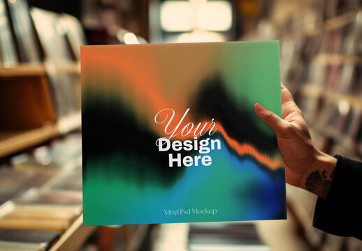 Vinyl Cover Mockup In Hand Psd