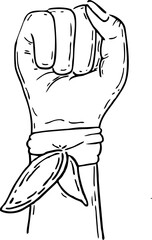 Feminist Raised Fist with Bandana Outline Illustration