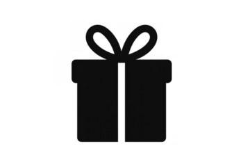Gift box black silhouette icon representing present, celebration, birthday, and special occasion on transparent background