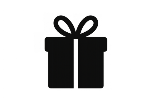 Gift box black silhouette icon representing present, celebration, birthday, and special occasion on transparent background