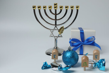 Hanukkah Jewish holiday toys isolated on white background
