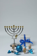Hanukkah Jewish holiday toys isolated on white background
