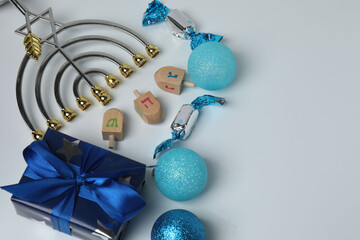 Hanukkah Jewish holiday toys isolated on white background
