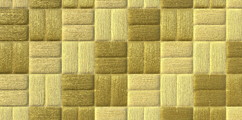 Checkerboard pattern of woven straw textured squares in gold and beige image photo