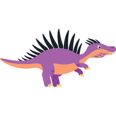 Pixel Art Purple Dinosaur With Orange Belly And Spiky Back In Side Profile On Transparent Background