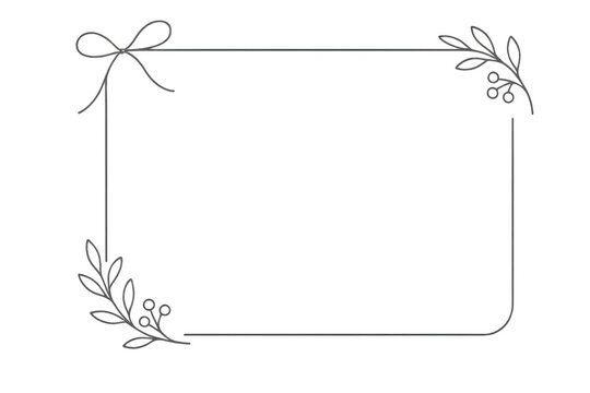 Decorative line art frame with berries and bow creating elegant border for invitation and greeting cards