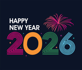 Obraz premium Happy new year text typography with sparkles. happy new year 2026 colorful lettering design.