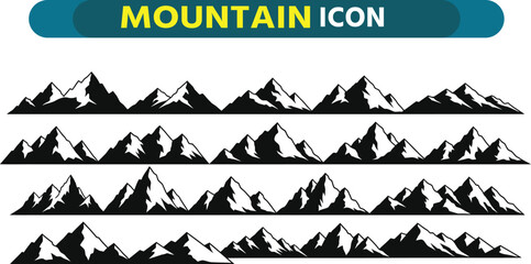 Collection of stylized mountain peaks silhouettes for graphic design and icons