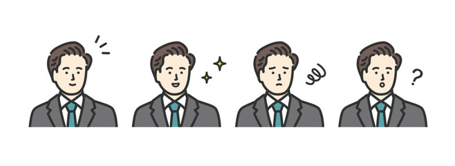 ビジネスマン　男性の表情アイコンイラストセット