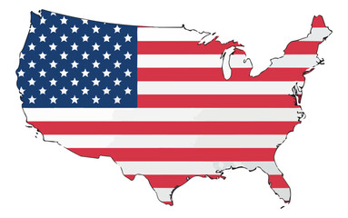Iconic united states of america map silhouette filled with the vibrant colors of the american flag