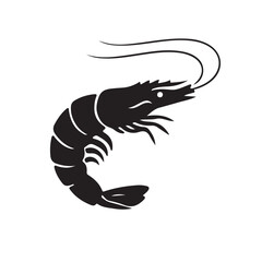 Simple Black Silhouette of a Detailed Prawn or Shrimp