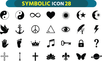 Collection of diverse symbolic icons representing spirituality faith love peace and life concepts