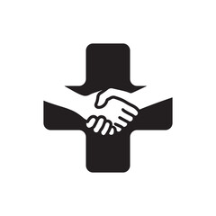 Handshake in Medical Cross Symbol for Healthcare Partnership