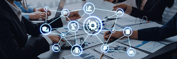 Predictive maintenance icons for industry, automation, smart factory and manufacturing showing data...