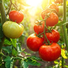 Ripe Tomatoes on the Vine - A Gardens Bounty in Sunlight.