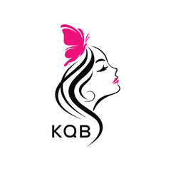 KQB Elegant Beauty Woman Logo. KQB with Butterfly Feminine Salon & Spa Branding. KQB Luxury Beauty Icon Design.
