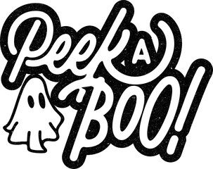 Playful retro-style typography illustration featuring the phrase “Peek-A-Boo!” with a cute...
