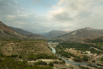Mountain landscape valley panorama and elevator