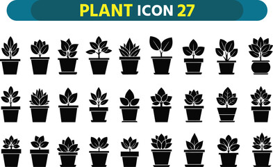 Collection of black silhouette potted plant icons for gardening and nature design elements