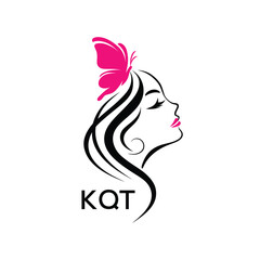 KQT Elegant Beauty Woman Logo. KQT with Butterfly Feminine Salon & Spa Branding. KQT Luxury Beauty Icon Design.
