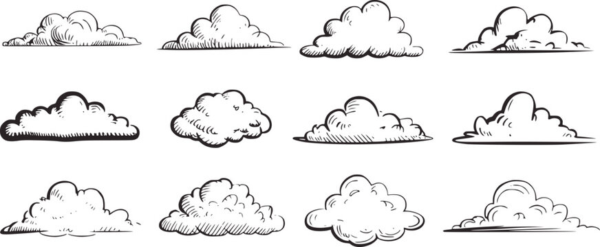 Hand drawn fluffy cumulus cloud illustrations clouds drawing