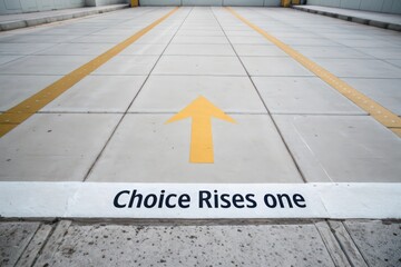 Yellow arrow on concrete path with text Choice Rises one