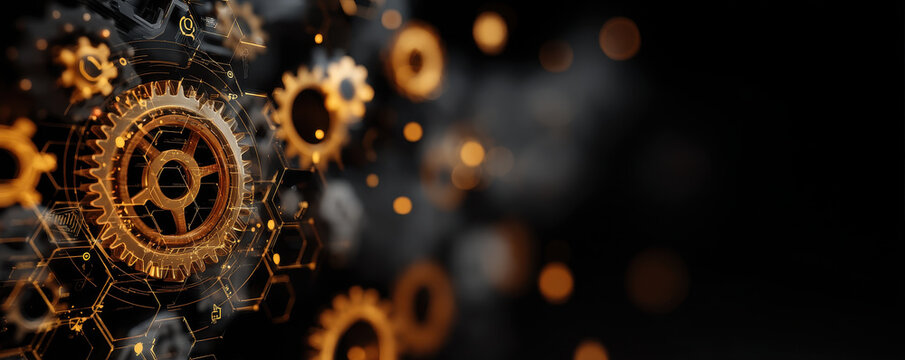 Digital transformation concept with gears, technology, and innovation, showcasing interconnected systems and progress in modern environment