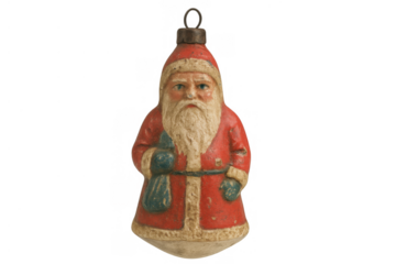 Vintage santa claus ornament representing holiday traditions, festivities, and christmas cheer, cutout on transparent background