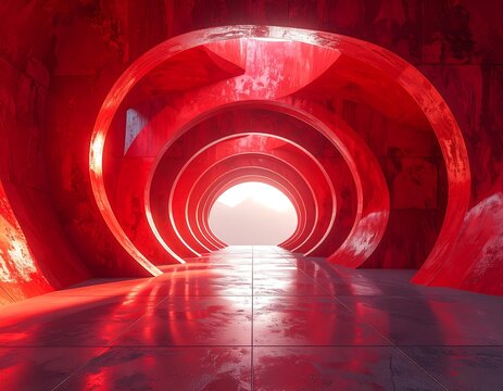 Rendered tunnel design with spiraling architectural elements and lighting