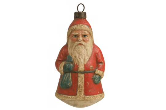 Vintage santa claus ornament representing holiday traditions, festivities, and christmas cheer, cutout on transparent background
