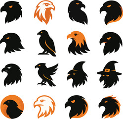 Naklejka premium Iconic eagles in silhouette with fiery orange accents create a bold and powerful design element for branding, emblems, or Halloween themed projects.
